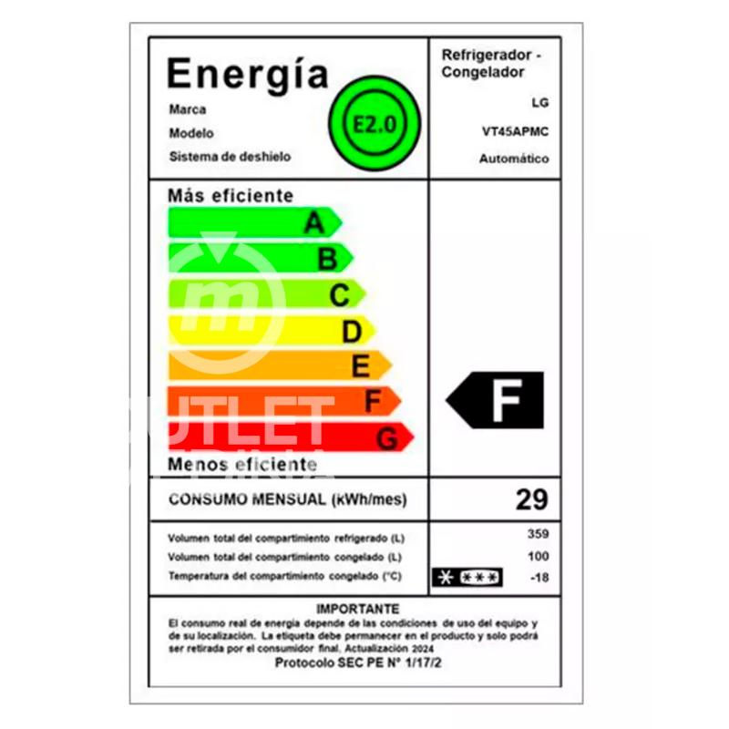 REFRIGERADOR NO FROST LG VT45APMC